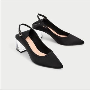 Satin Block Lucite Heels